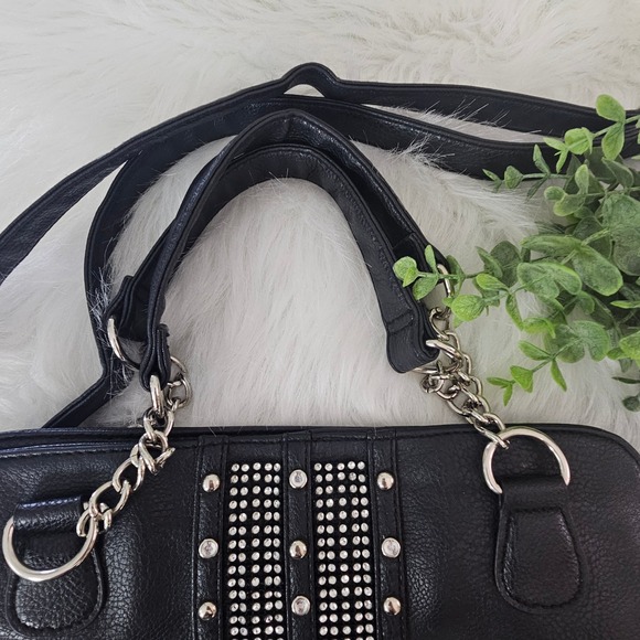 Maurices Black Convertible Crossbody Hand Bag Rhinestone Studded Purse Large - Picture 6 of 11